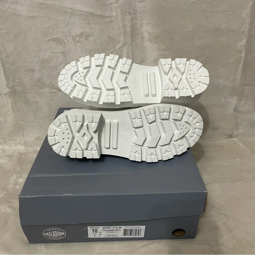 New Palladium Pallabase Twill White Boots Sz 10 Womens Y2K Chunky‎ Sole - Picture 8 of 13
